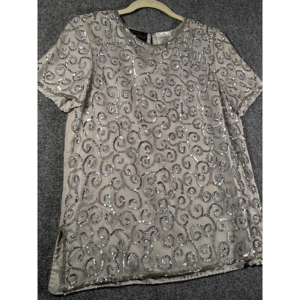 Jean Jos Joseph Le Bon Paris‎ Silk Beaded Sequin Top Party Cocktail